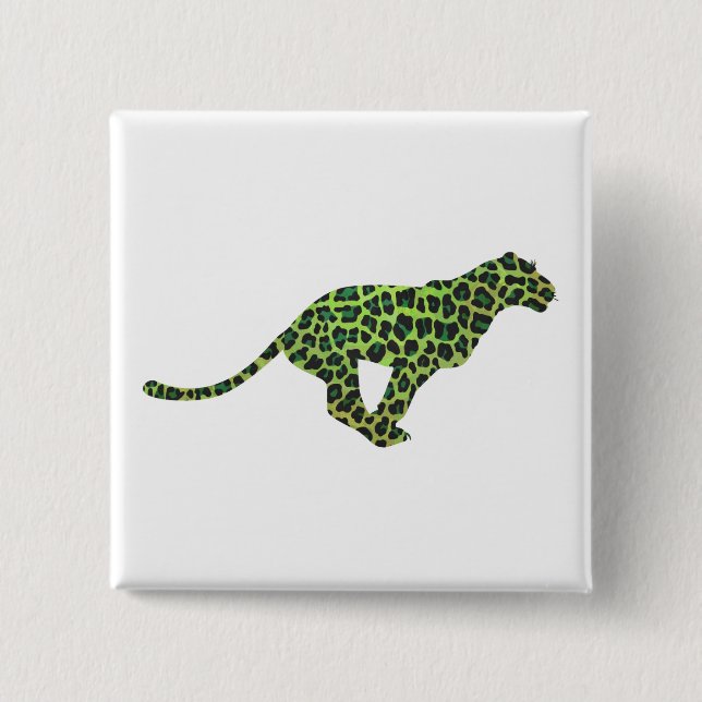 Leopard Black and Green Silhouette 15 Cm Square Badge (Front)