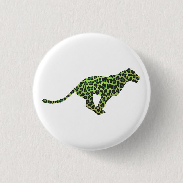 Leopard Black and Green Silhouette 3 Cm Round Badge (Front)