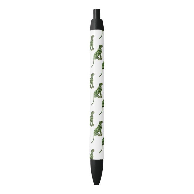 Leopard Black and Green Silhouette Black Ink Pen (Front Vertical)