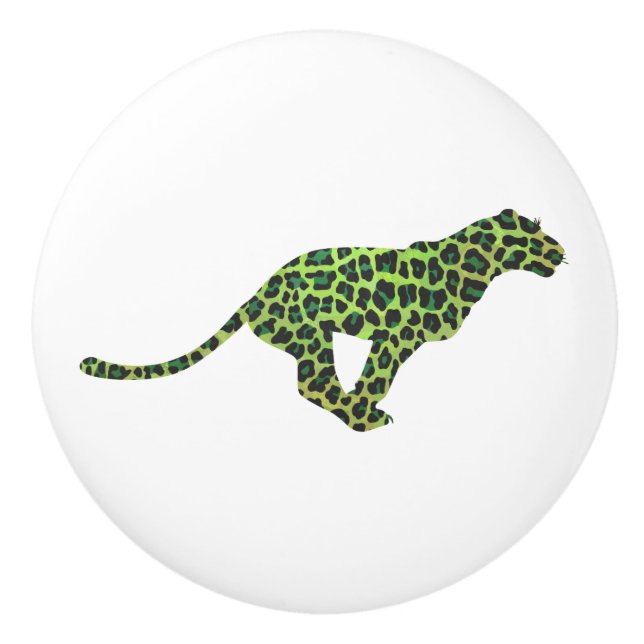 Leopard Black and Green Silhouette Ceramic Knob (Front)