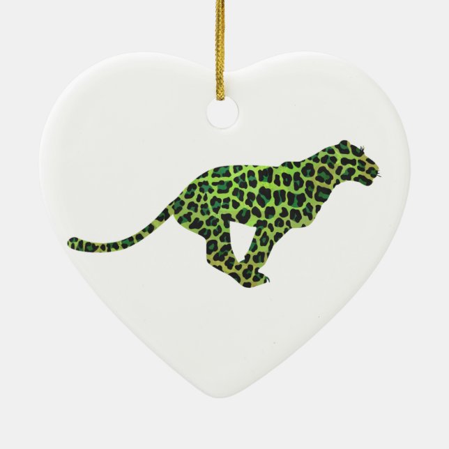 Leopard Black and Green Silhouette Ceramic Tree Decoration (Back)