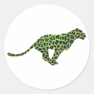 Leopard Black and Green Silhouette Classic Round Sticker