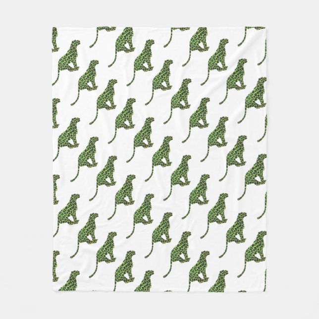 Leopard Black and Green Silhouette Fleece Blanket (Front)