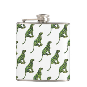 Leopard Black and Green Silhouette Hip Flask