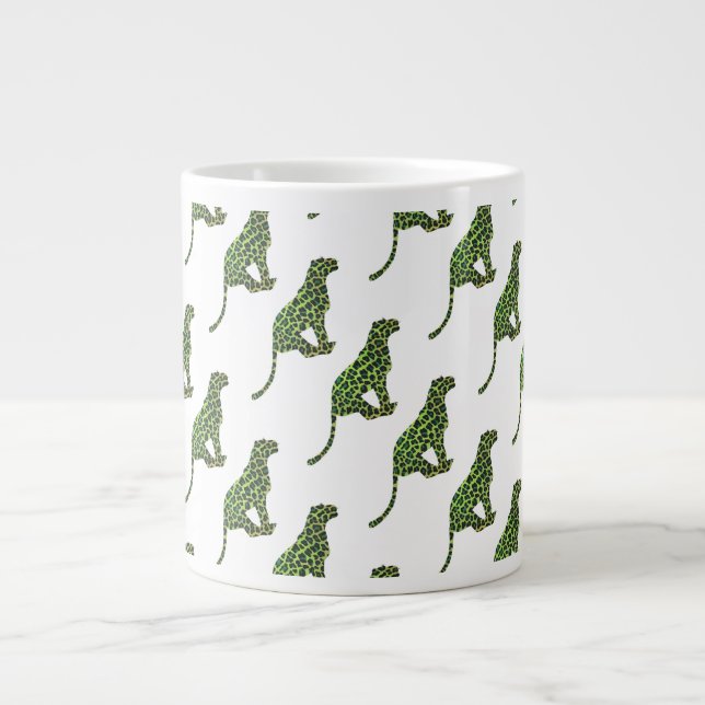 Leopard Black and Green Silhouette Large Coffee Mug (Front)