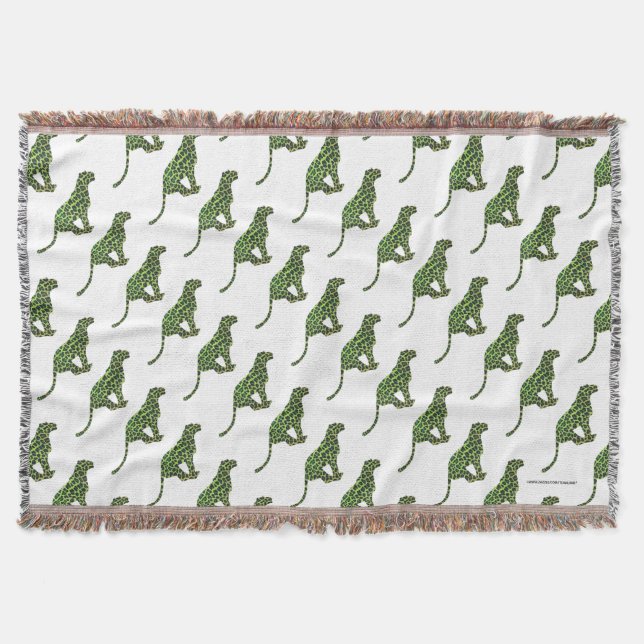 Leopard Black and Green Silhouette Throw Blanket (Front)