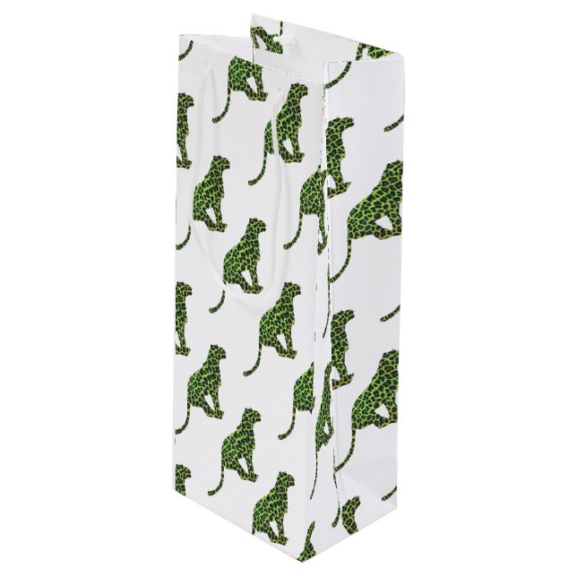 Leopard Black and Green Silhouette Wine Gift Bag (Front Angled)