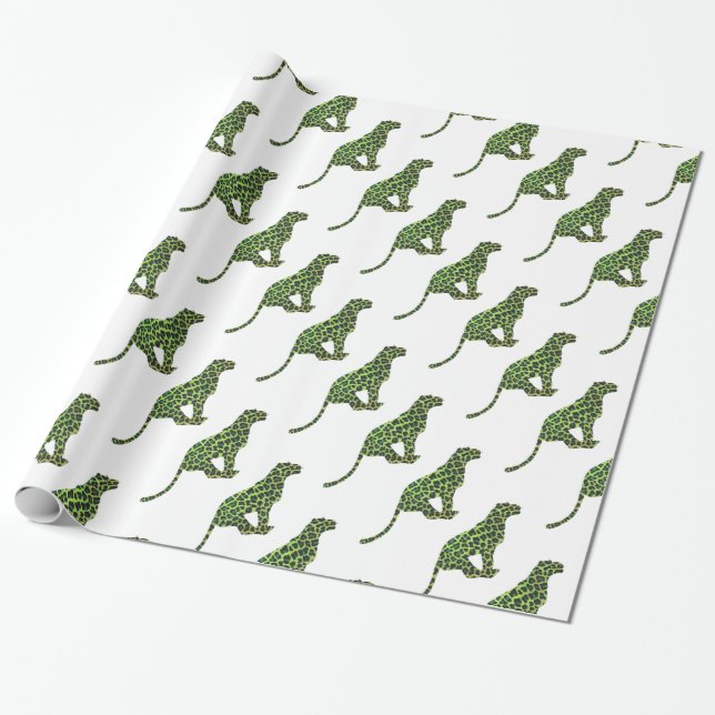 Leopard Black and Green Silhouette Wrapping Paper (Unrolled)