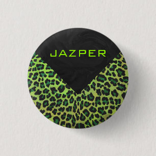 Leopard Black and Green with Monogram 3 Cm Round Badge