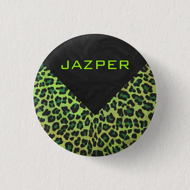 Leopard Black and Green with Monogram 3 Cm Round Badge (Front)