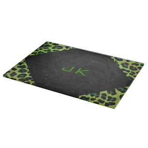 Leopard Black and Green with Monogram Cutting Board