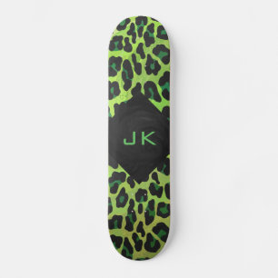 Leopard Black and Green with Monogram Skateboard