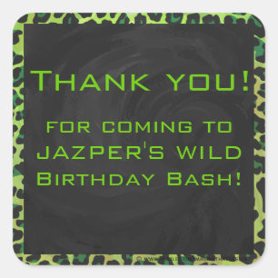 Leopard Black and Green with Monogram Square Sticker