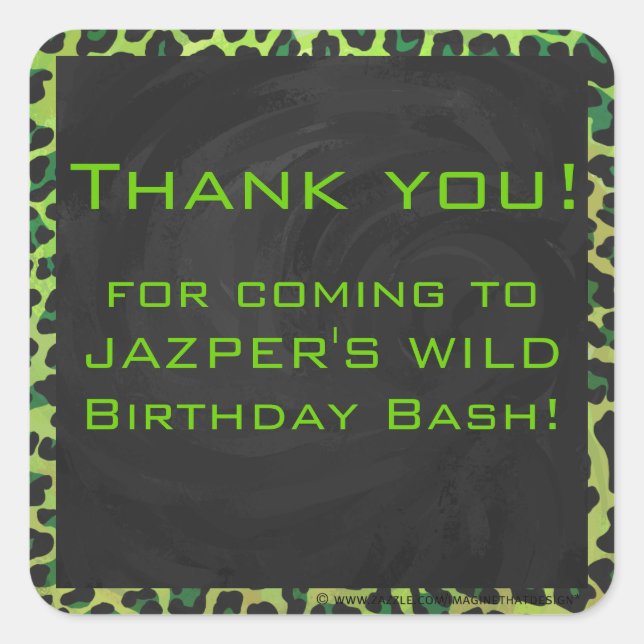 Leopard Black and Green with Monogram Square Sticker (Front)