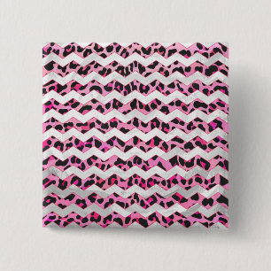 Leopard Black and Hot Pink Chevron Print 15 Cm Square Badge