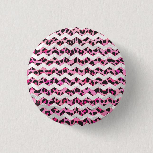 Leopard Black and Hot Pink Chevron Print 3 Cm Round Badge (Front)