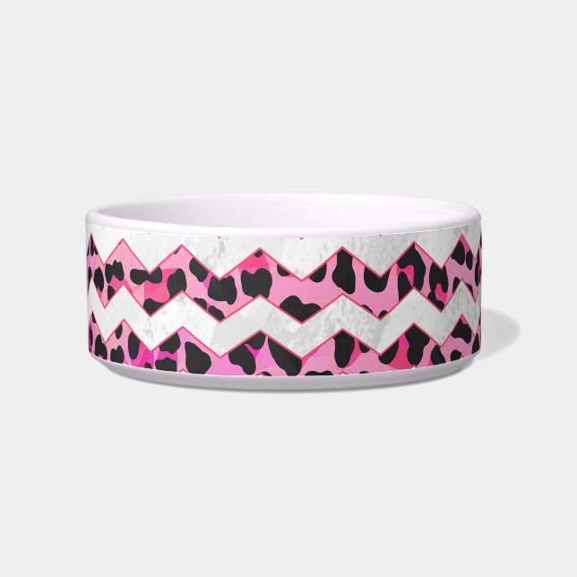 Leopard Black and Hot Pink Chevron Print Bowl (Right)