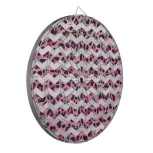 Leopard Black and Hot Pink Chevron Print Dartboard