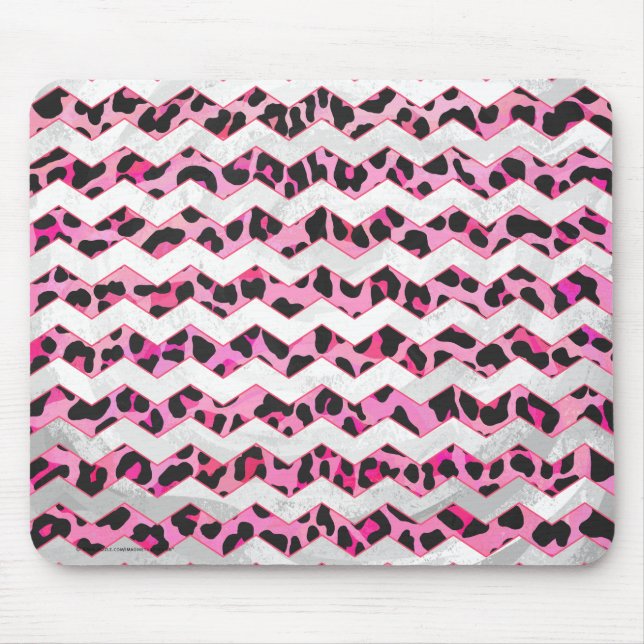 Leopard Black and Hot Pink Chevron Print Mouse Mat (Front)