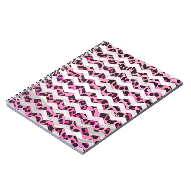 Leopard Black and Hot Pink Chevron Print Notebook (Left Side)