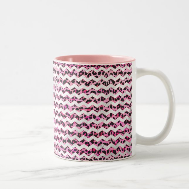 Leopard Black and Hot Pink Chevron Print Two-Tone Coffee Mug (Right)