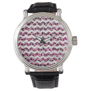 Leopard Black and Hot Pink Chevron Print Watch