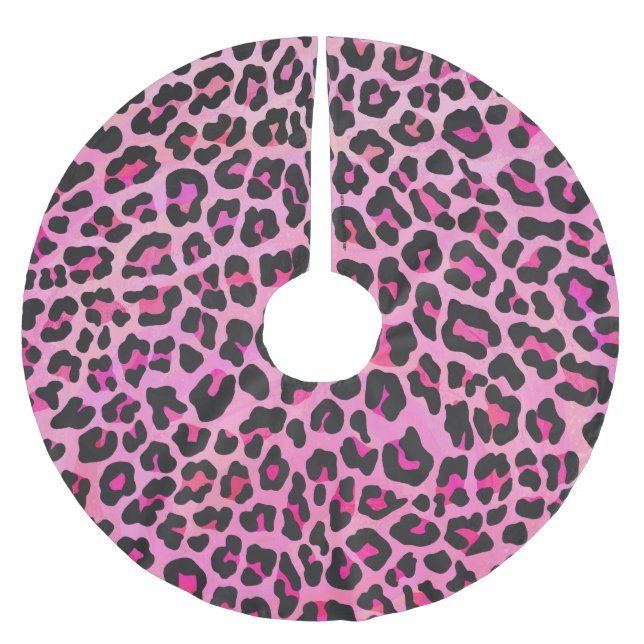 Leopard Black and Hot Pink Print Brushed Polyester Tree Skirt (Front)