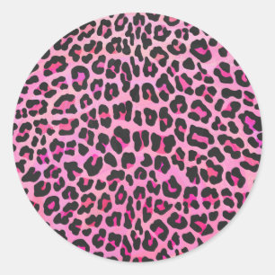 Leopard Black and Hot Pink Print Classic Round Sticker