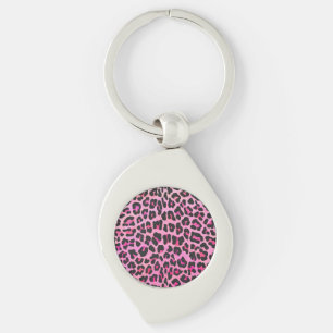 Leopard Black and Hot Pink Print Key Ring