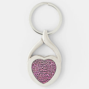 Leopard Black and Hot Pink Print Key Ring