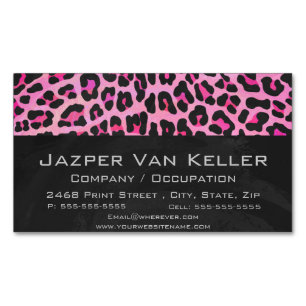 Leopard Black and Hot Pink Print Magnetic Business Card
