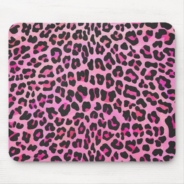 Leopard Black and Hot Pink Print Mouse Mat (Front)