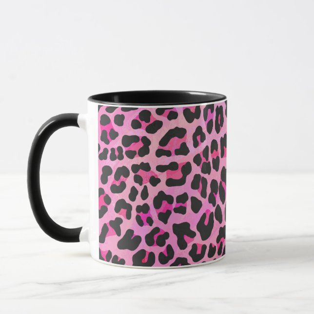 Leopard Black and Hot Pink Print Mug (Left)