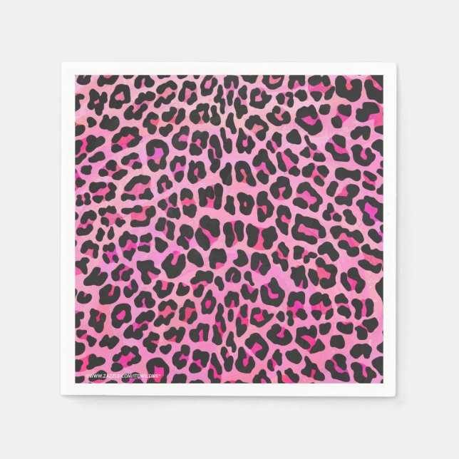 Leopard Black and Hot Pink Print Napkin (Front)