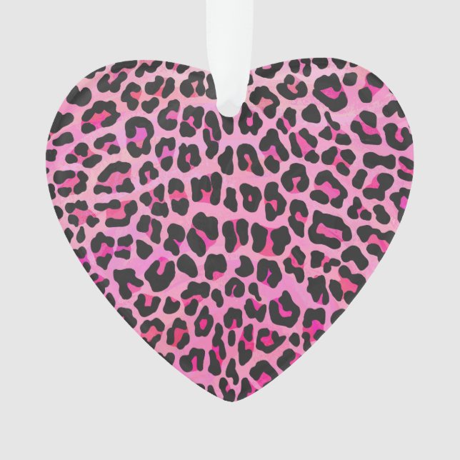 Leopard Black and Hot Pink Print Ornament (Front)