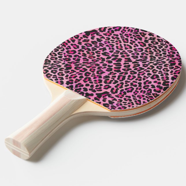 Leopard Black and Hot Pink Print Ping Pong Paddle (Front Angle)