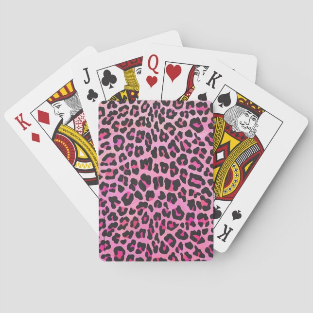 Leopard Black and Hot Pink Print Playing Cards (Back)