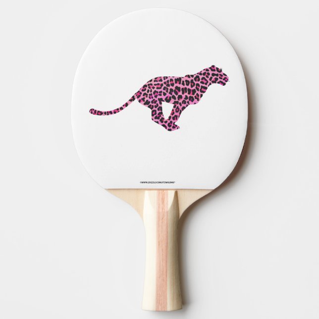 Leopard Black and Hot Pink Print Siloette Ping Pong Paddle (Front)