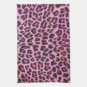 Leopard Black and Hot Pink Print Tea Towel