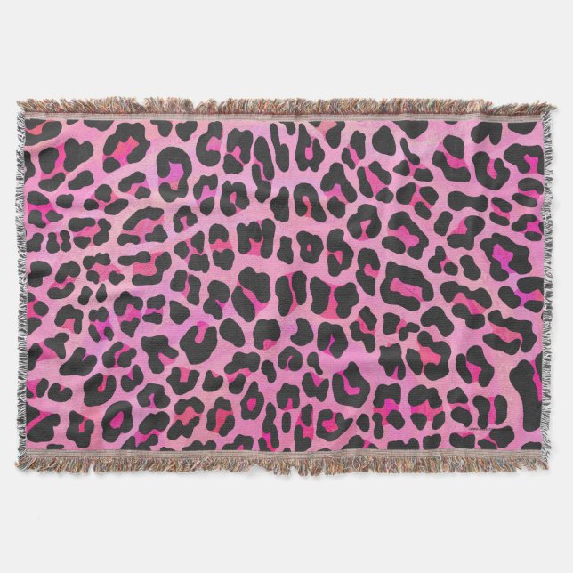 Leopard Black and Hot Pink Print Throw Blanket (Front)