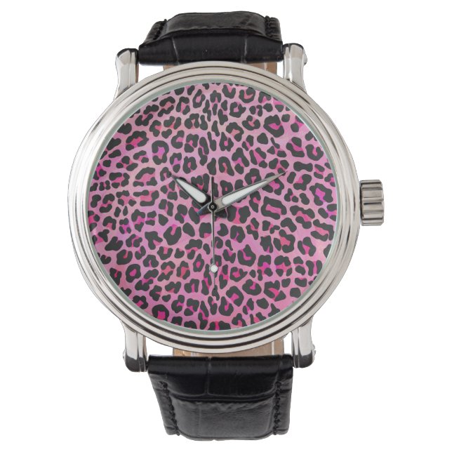 Leopard Black and Hot Pink Print Watch (Front)