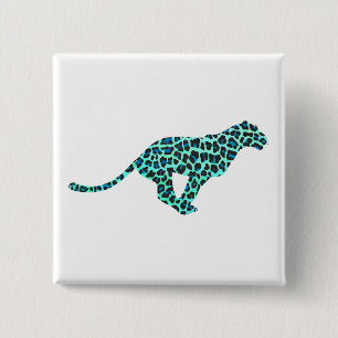Leopard Black and Teal Print 15 Cm Square Badge