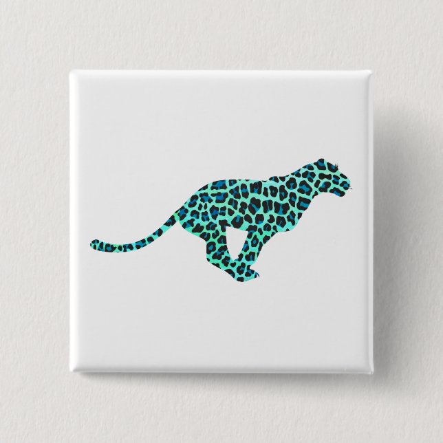 Leopard Black and Teal Print 15 Cm Square Badge (Front)