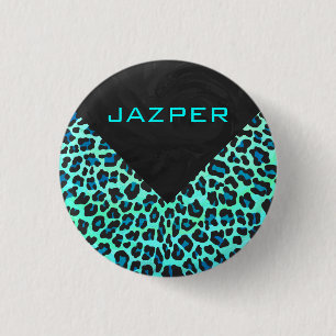 Leopard Black and Teal Print 3 Cm Round Badge