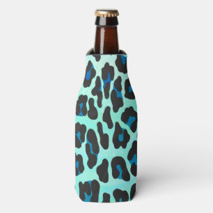 Leopard Black and Teal Print Bottle Cooler
