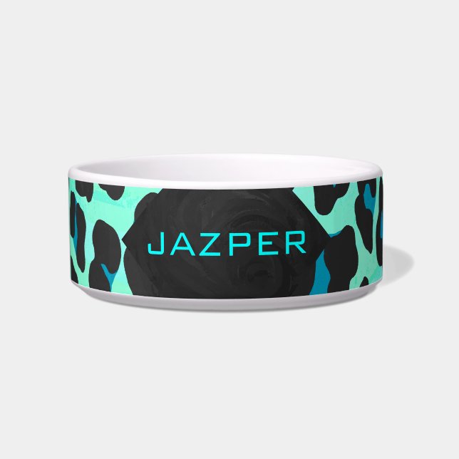 Leopard Black and Teal Print Bowl (Front)
