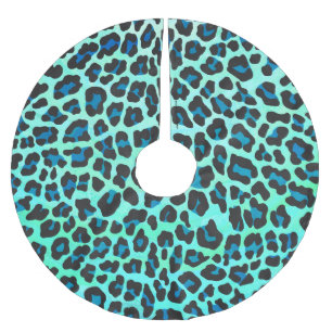 Leopard Black and Teal Print Brushed Polyester Tree Skirt