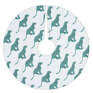 Leopard Black and Teal Print Brushed Polyester Tree Skirt
