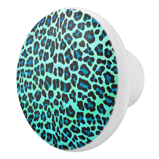 Leopard Black and Teal Print Ceramic Knob (Right)