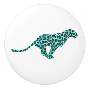 Leopard Black and Teal Print Ceramic Knob